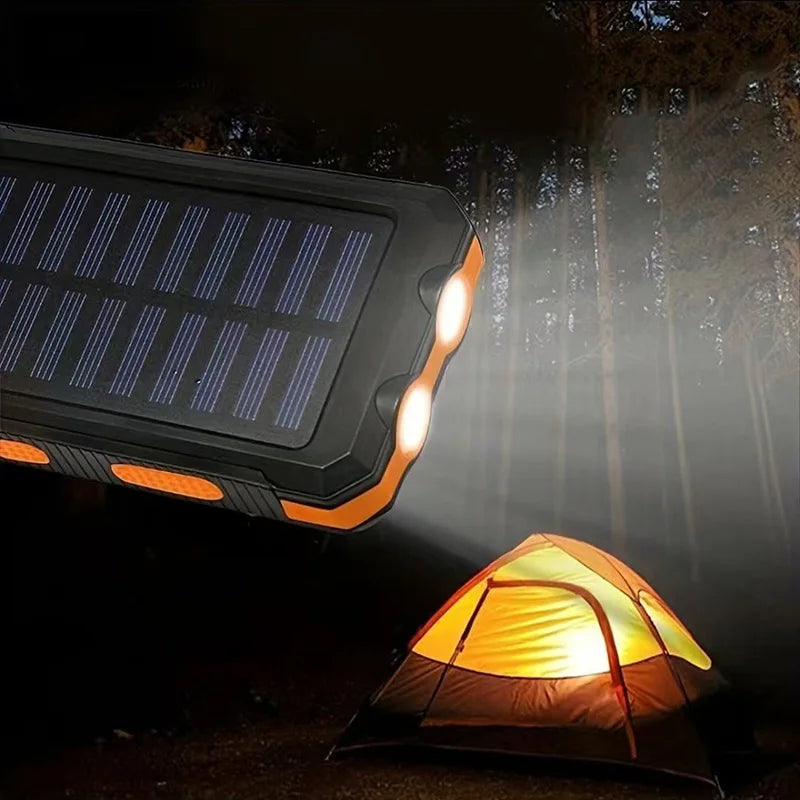 20000mah Waterproof Solar Powerbank Portable Large Capacity Charger Solar Fast Charging Waterproof With Compass For Ios Android