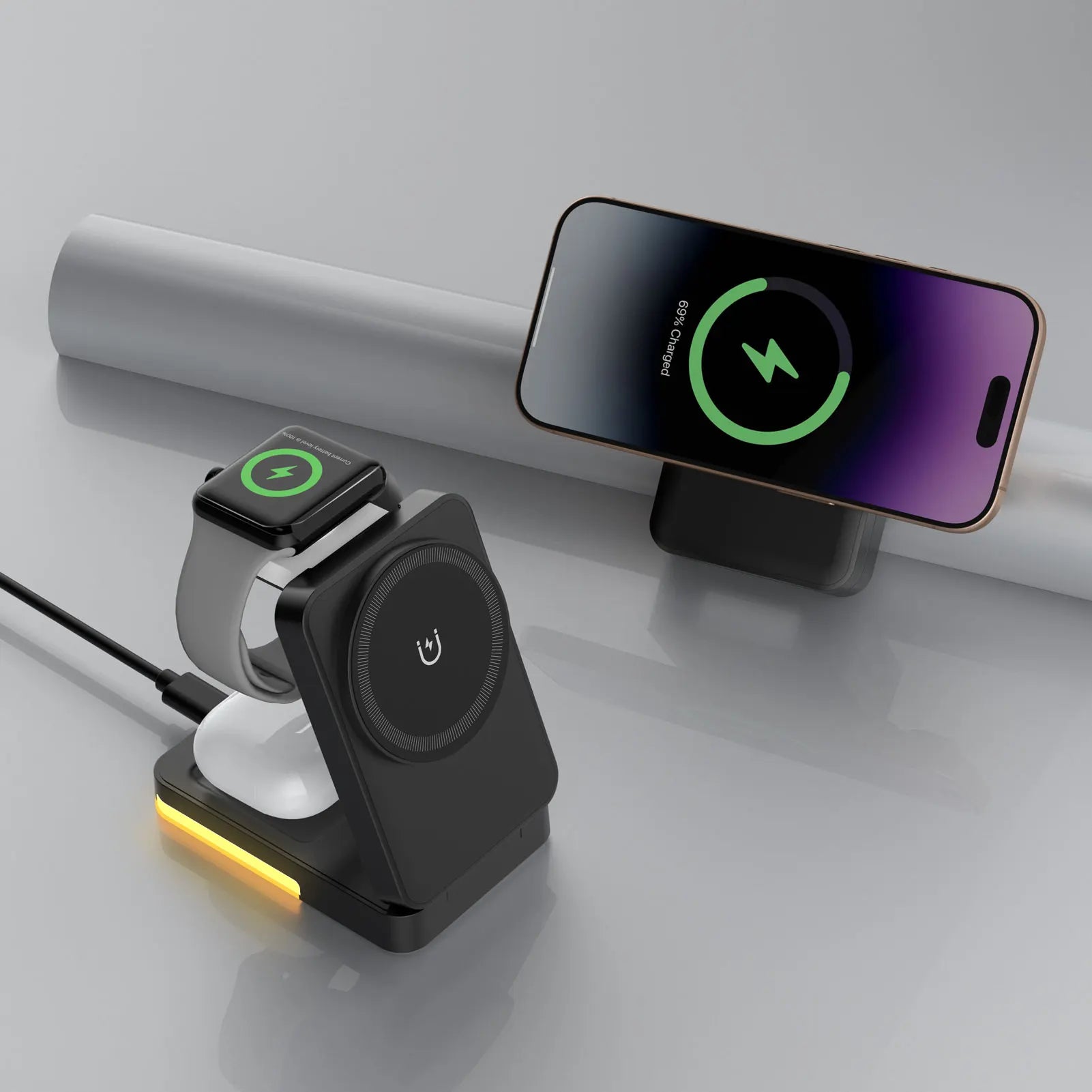 3 in 1 Charging Station - Foldable Wireless Charger Stand for Mag-Safe Portable, Travel Wireless Charger Station for Multiple De