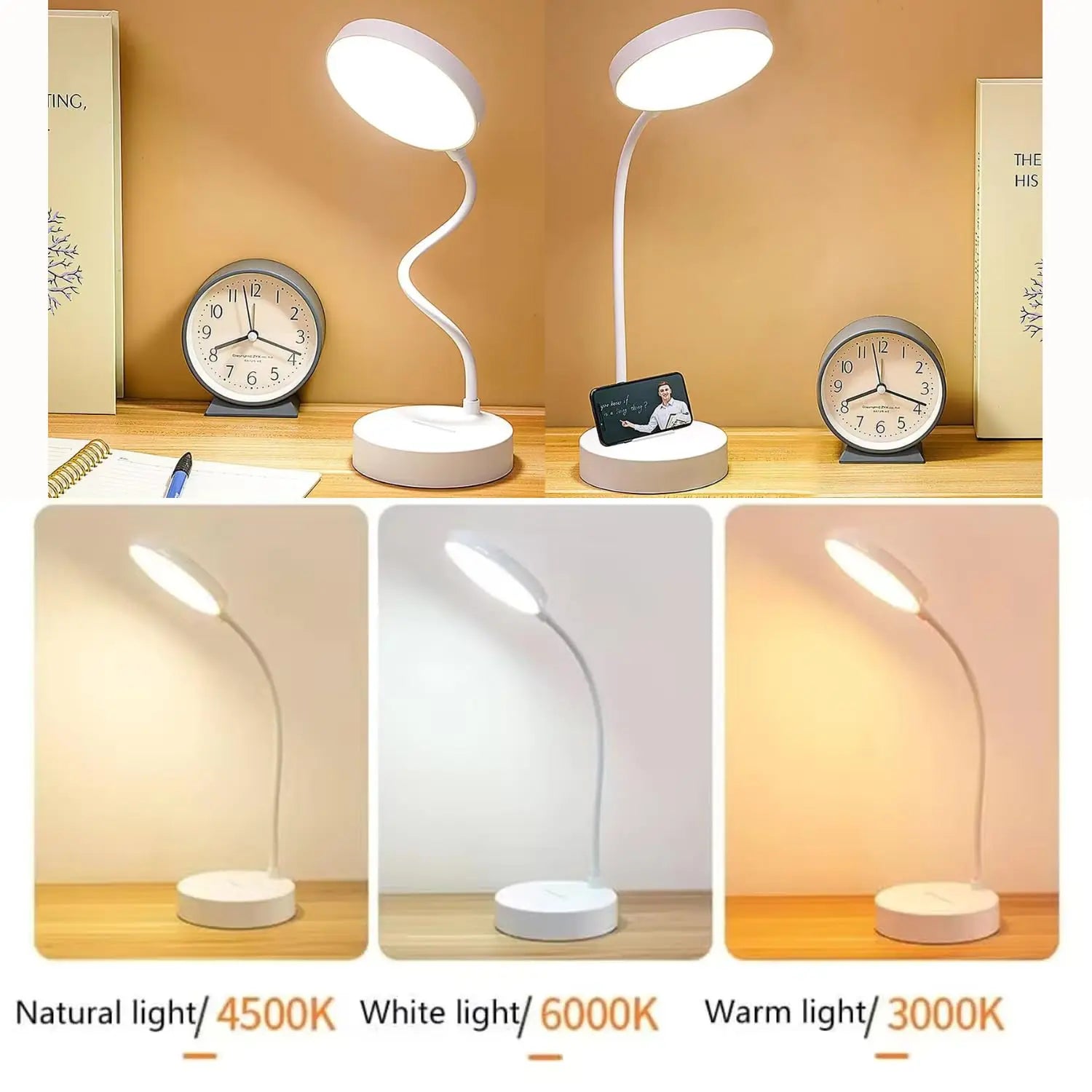 LED Desk Lamp Portable Table Light USB Charging 3 Brightness Eye Protection Touch Control Adjustable Gooseneck for Bedroom