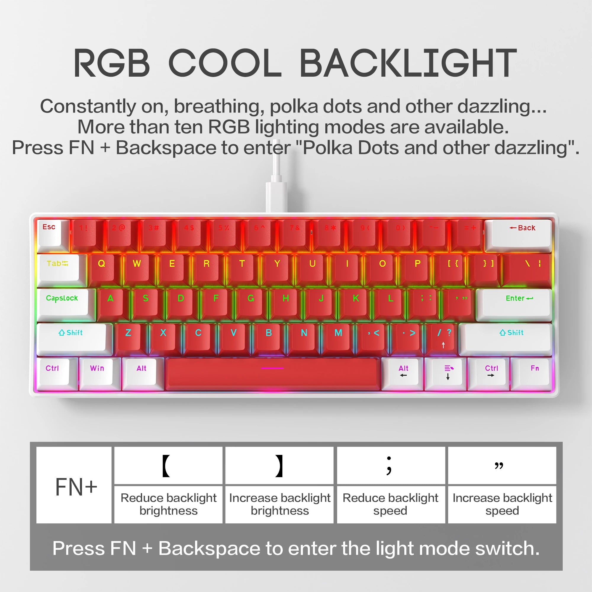 Tastiera meccanica da gioco RGB con design compatto per PC portatile Tastiera da ufficio 61 cablata con ergonomico
