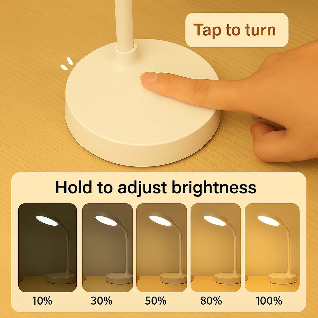 LED Desk Lamp Portable Table Light USB Charging 3 Brightness Eye Protection Touch Control Adjustable Gooseneck for Bedroom